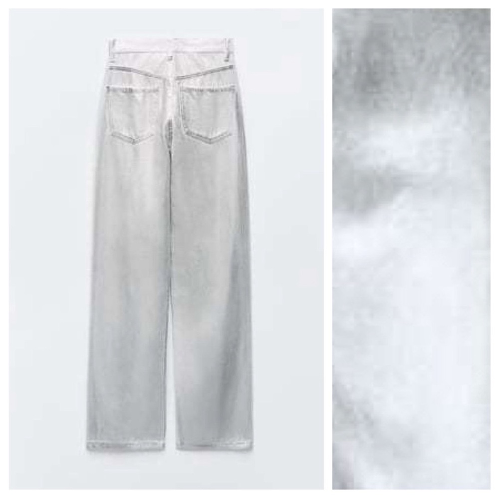 NWT Zara TRF Metallic Effect High-Waisted Jeans Straight wax coated relaxed fit - Picture 6 of 13